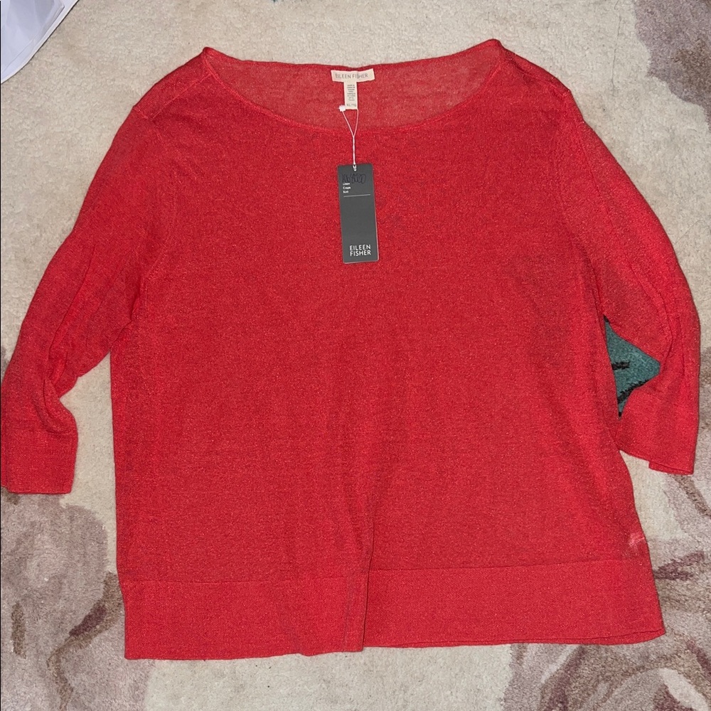 NEW Eileen Fisher Vibrant Linen Crepe Knit Crew Neck Sweater